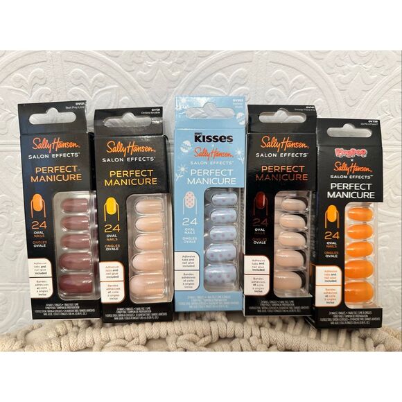 Sally Hansen Perfect Manicure Oval Shaped Nails With Nail Glue 5 Sets - Picture 1 of 5